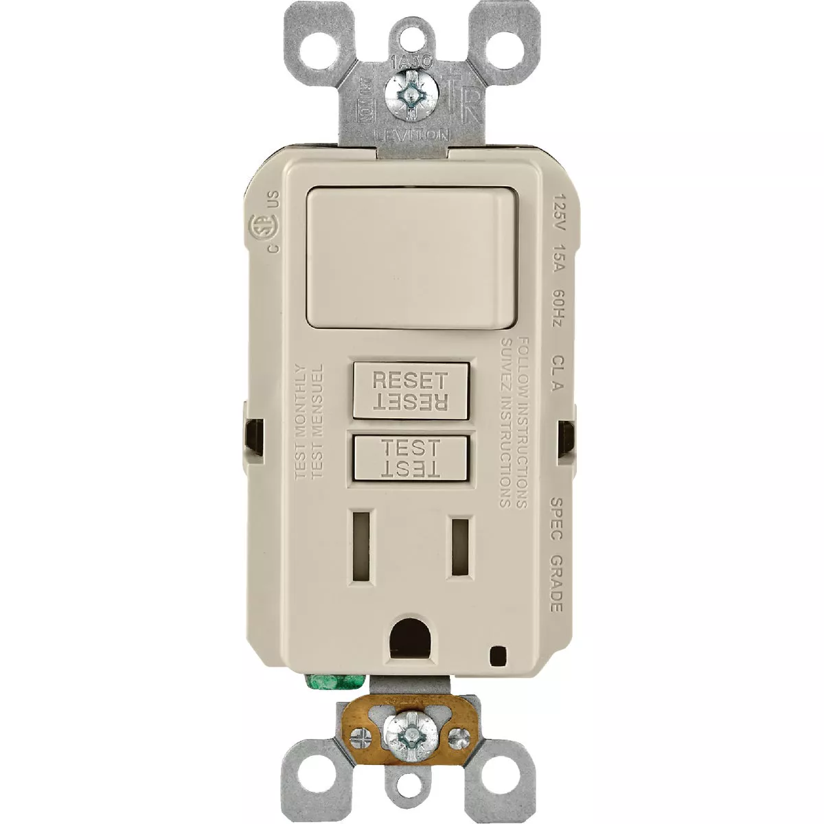 Leviton Light Almond 15A Self-Test Tamper Resistant GFCI Switch & Outlet Combination With Wallplate - photo 2
