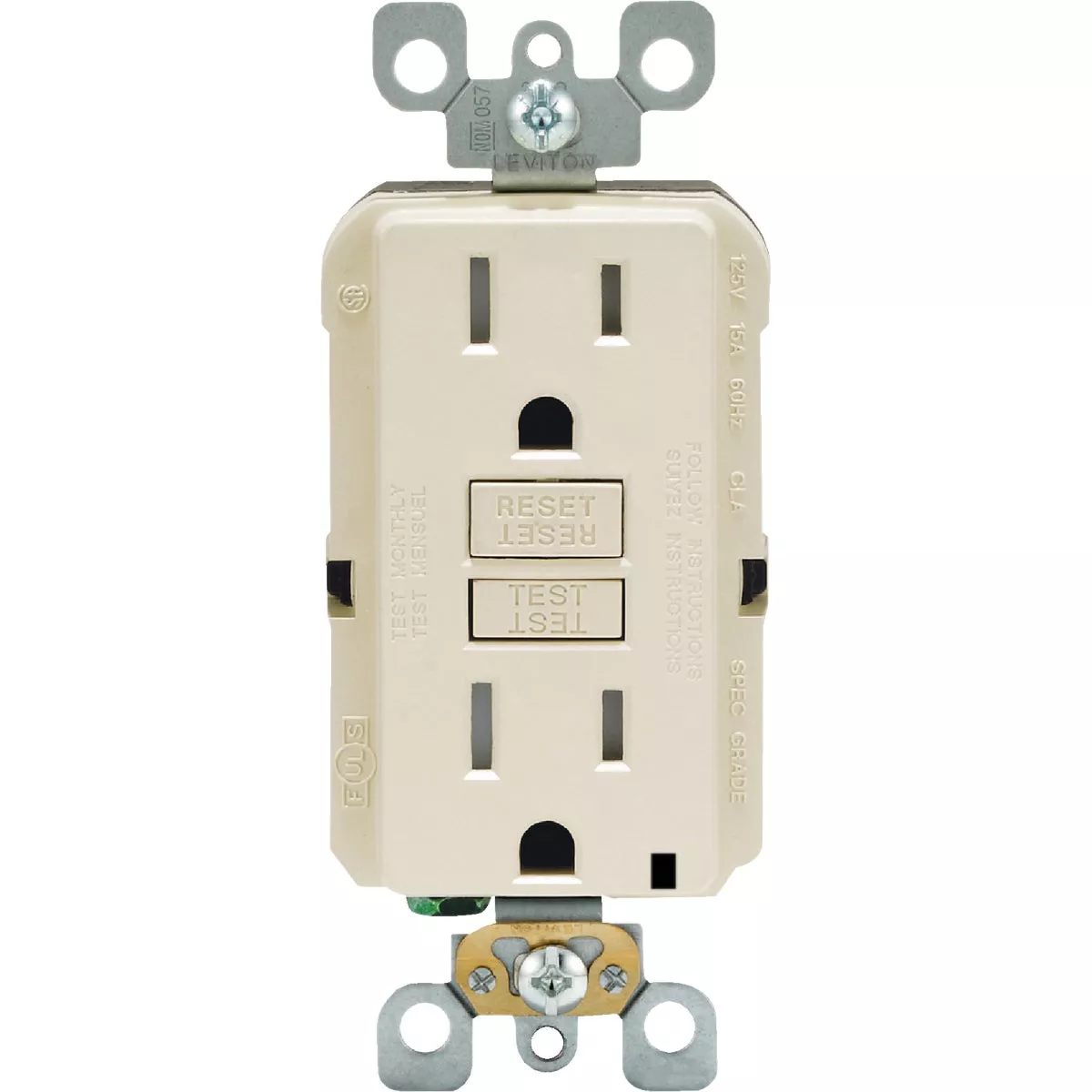Leviton SmartlockPro Self-Test 15A Light Almond Residential Grade Tamper Resistant 5-15R GFCI Outlet - photo 2