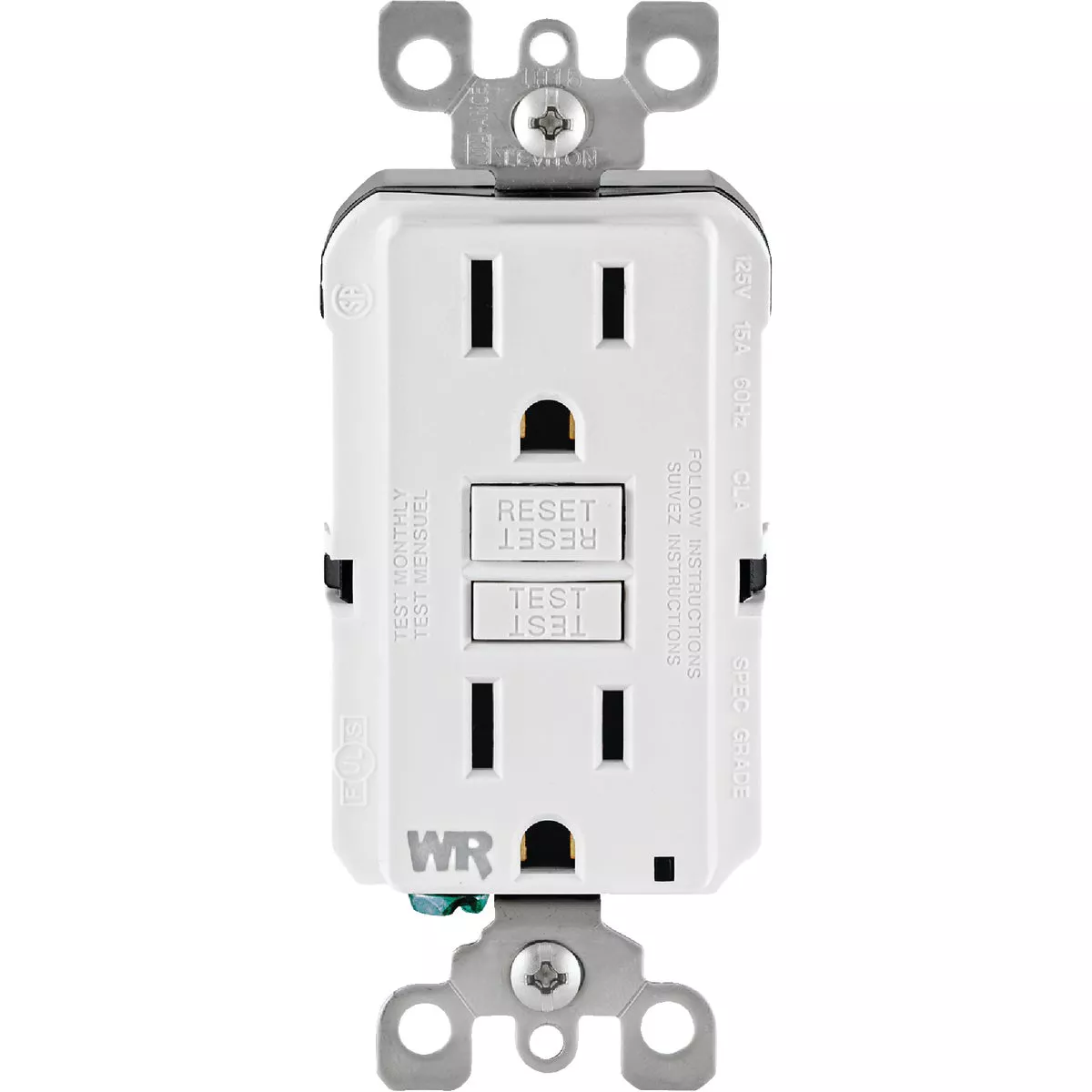 Leviton SmartlockPro Self-Test 15A White Residential Grade Tamper & Weather Resistant 5-15R GFCI Outlet - photo 2