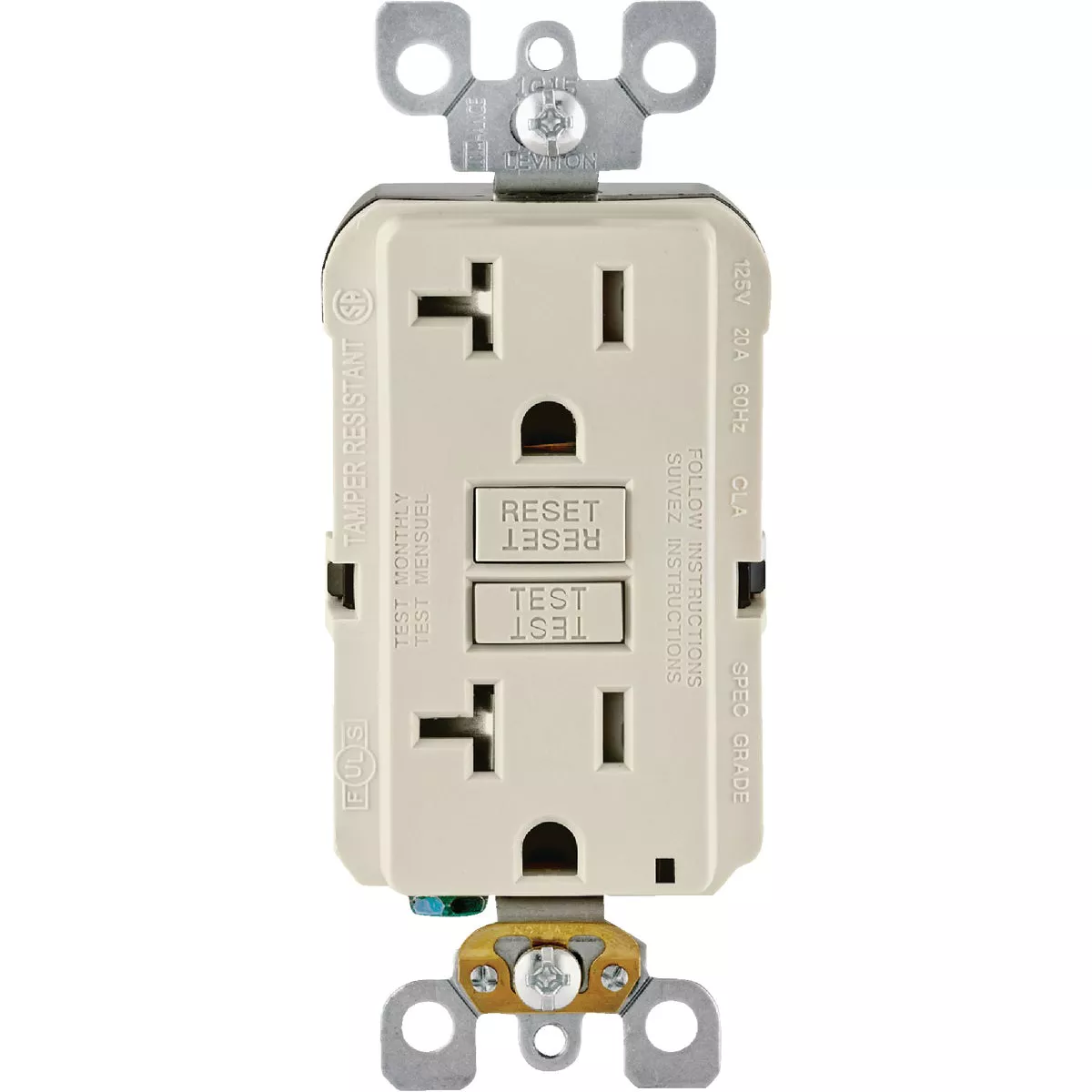 Leviton SmartlockPro Self-Test 20A Light Almond Commercial Grade Tamper Resistant 5-20R GFCI Outlet