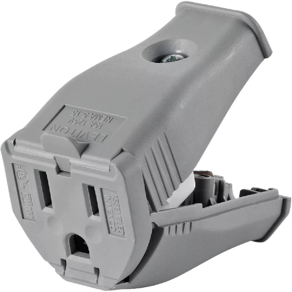 Leviton 15A 125V 3-Wire 2-Pole Clamp Tight Cord Connector, Gray - photo 2