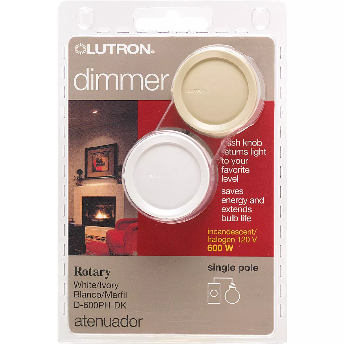 Lutron White/Ivory 600W Single-Pole Rotary Dimmer Switch - photo 2