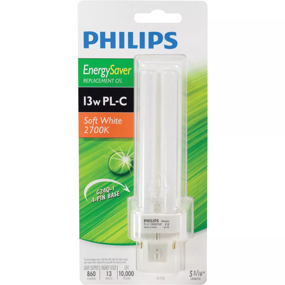 Philips 60W Equivalent Soft White G24 Base PL-C CFL Light Bulb - photo 2