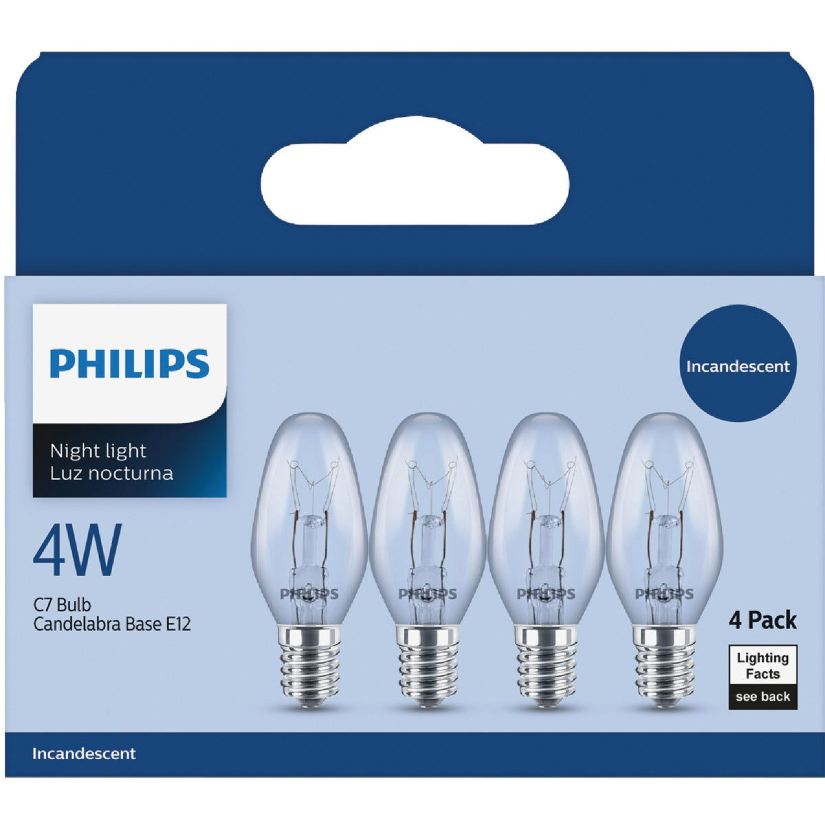 Philips 4W Clear Candelabra C7 Incandescent Night Light Bulb (4Pack