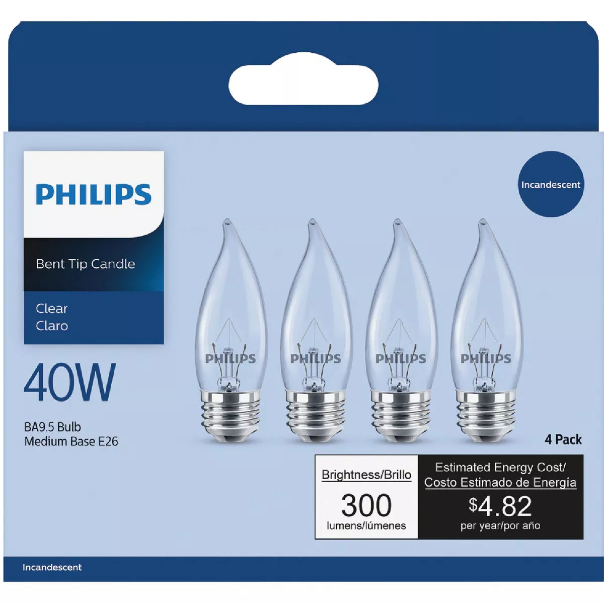 Philips DuraMax 40W Clear Medium BA9.5 Incandescent Bent Tip Light Bulb (4-Pack) - photo 2