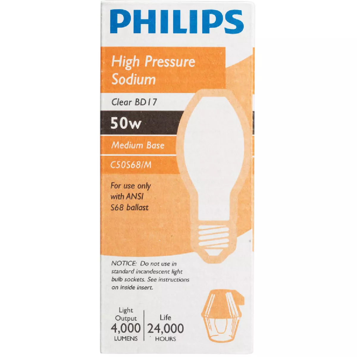 Philips 50W Clear BD17 Medium High-Pressure Sodium High-Intensity Light Bulb - photo 2