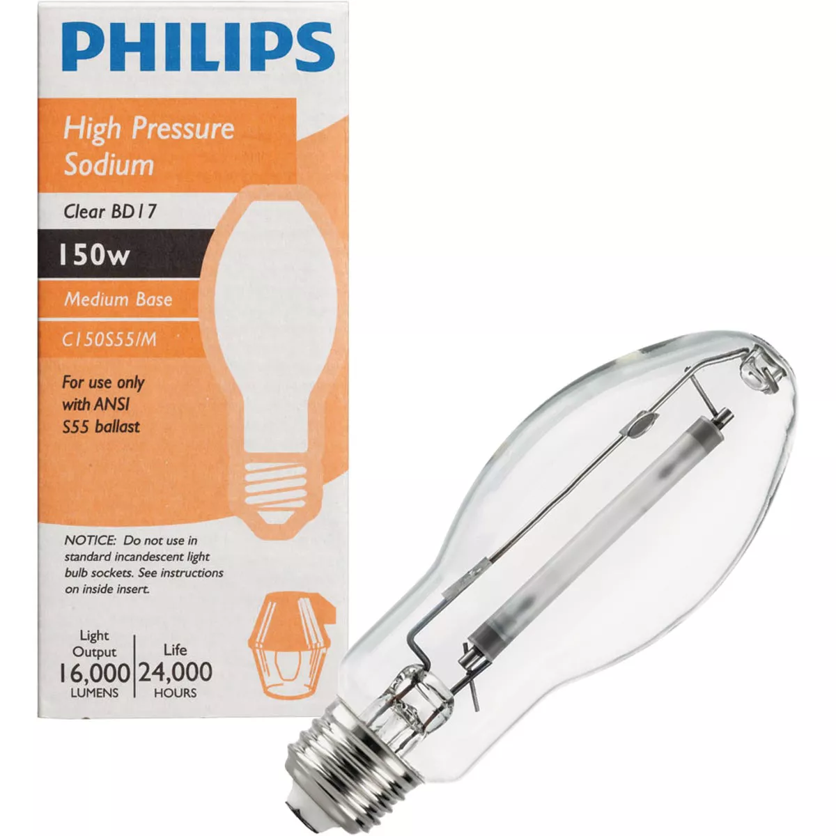 Philips 150W Clear BD17 Medium High-Pressure Sodium High-Intensity ...
