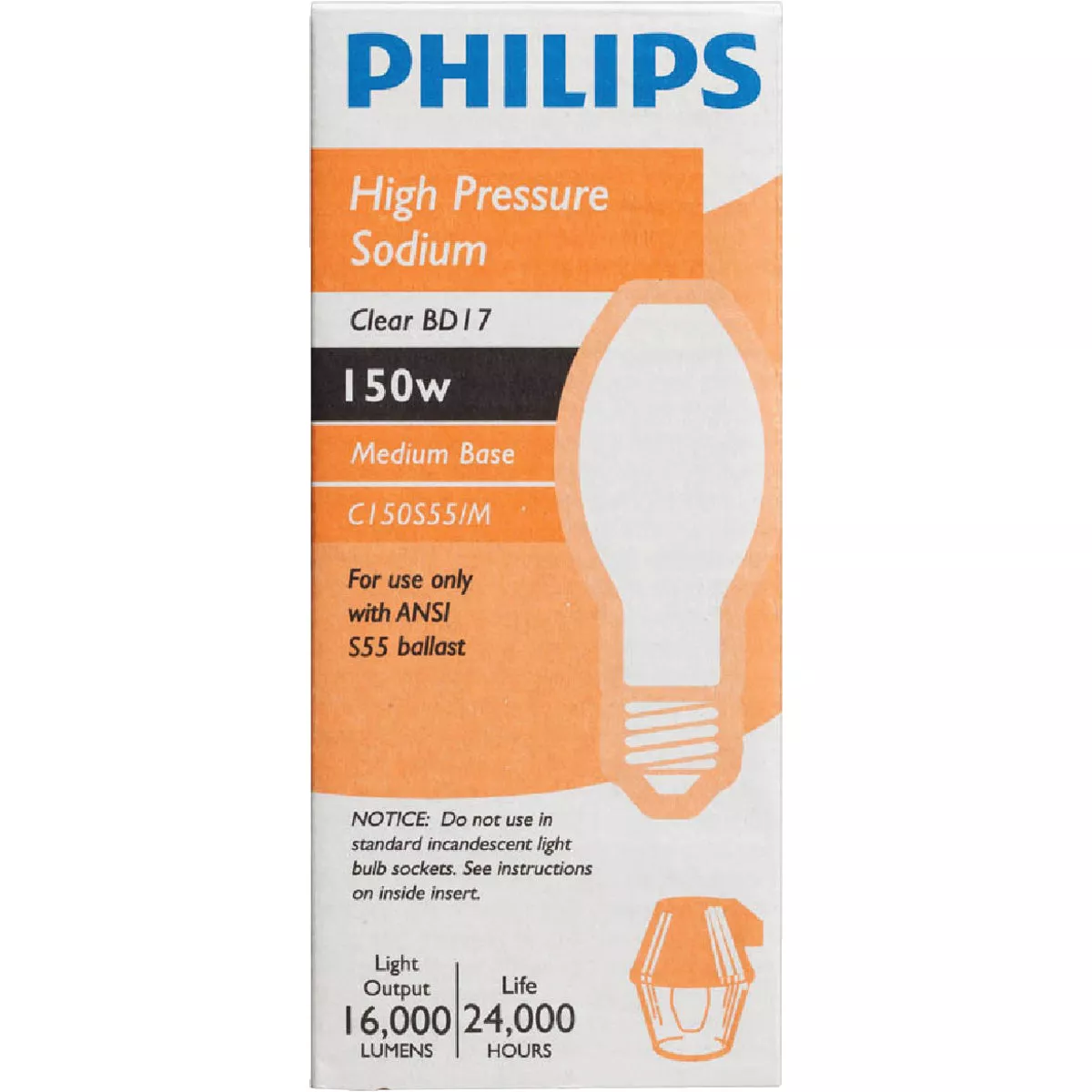 Philips 150W Clear BD17 Medium High-Pressure Sodium High-Intensity ...