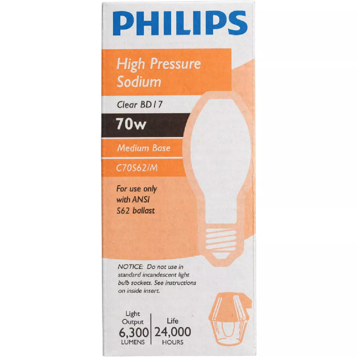 Philips 70W Clear BD17 Medium High-Pressure Sodium High-Intensity Light Bulb - photo 2