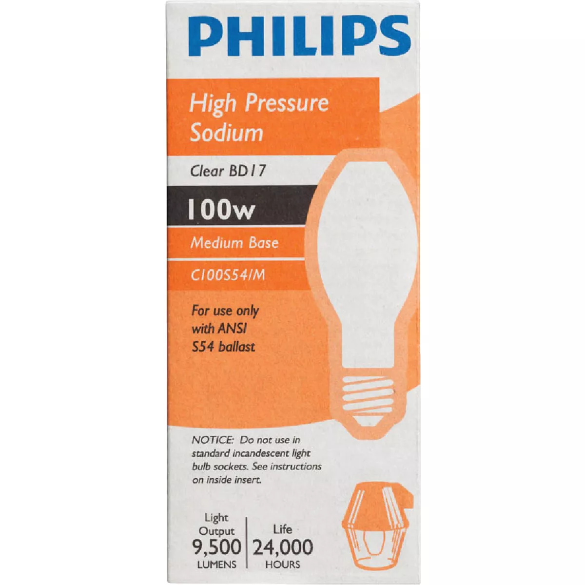 Philips 100W Clear BD17 Medium High-Pressure Sodium High-Intensity Light Bulb - photo 2