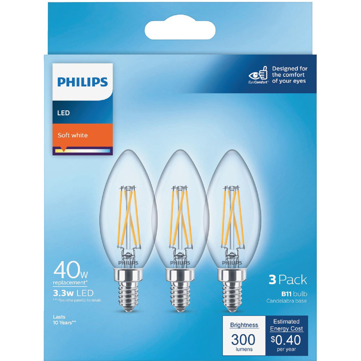 Philips 40W Equivalent Soft White B11 Candelabra Clear LED Decorative