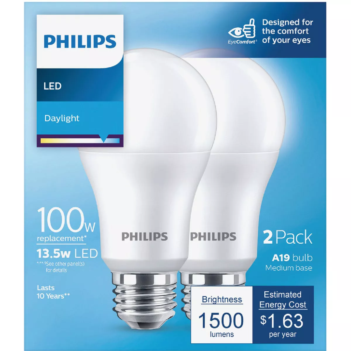 Philips 100W Equivalent Daylight A19 Medium LED Light Bulb (2-Pack) - photo 2