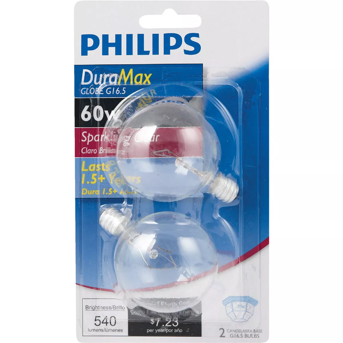 Philips DuraMax 60W Clear Candelabra G16.5 Incandescent Globe Light Bulb (2-Pack) - photo 2