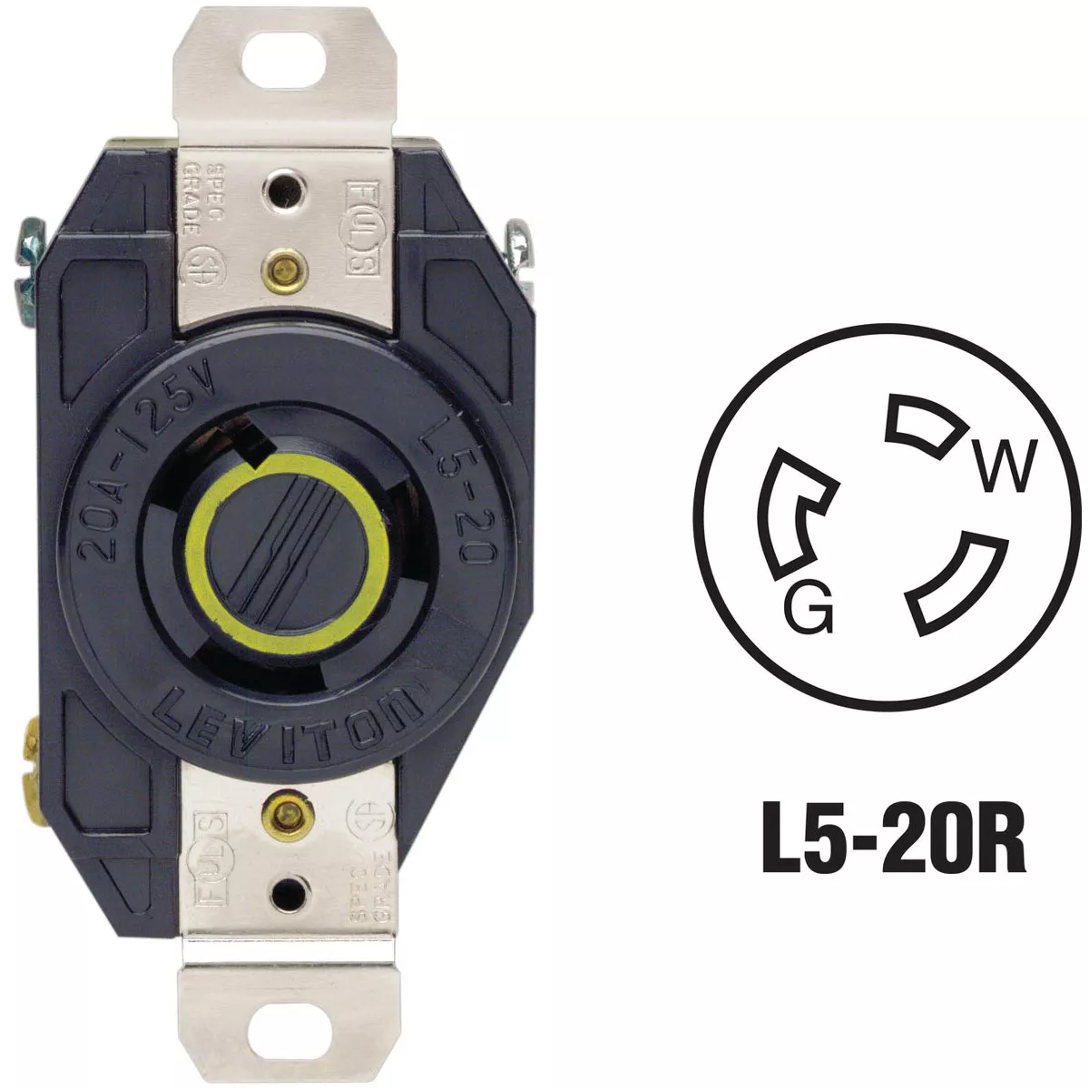 Leviton 20A 125V Black Industrial Grade L5-20R Locking Outlet Receptacle