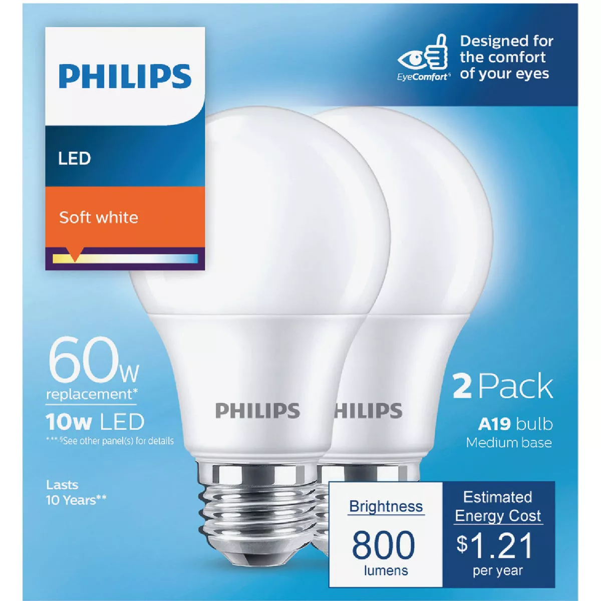 Philips 60W Equivalent Soft White A19 Medium LED Light Bulb (2-Pack ...