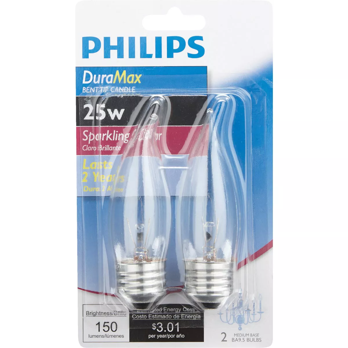 Philips DuraMax 25W Clear Medium BA9.5 Incandescent Bent Tip Light Bulb (2-Pack) - photo 2