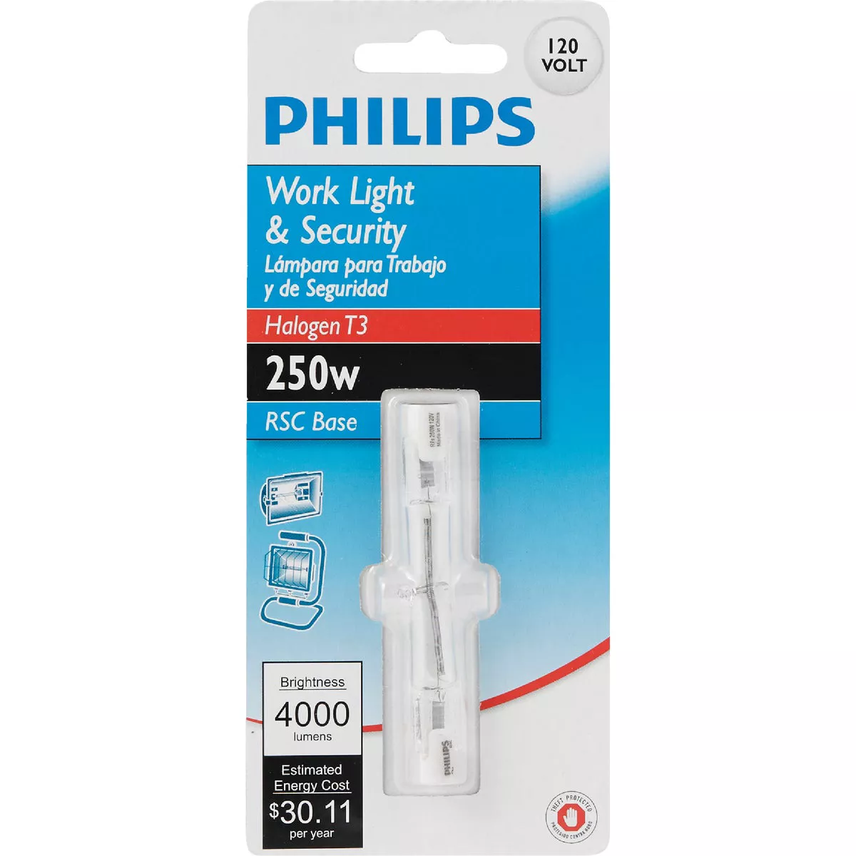 Philips 250W 120V Clear RSC Base T3 Halogen Work Light Bulb - photo 2