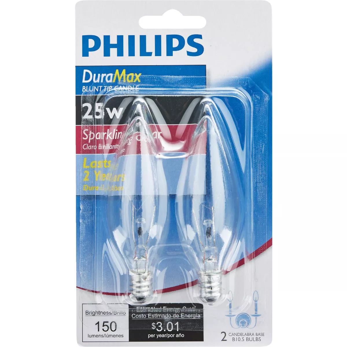 Philips DuraMax 25W Clear Candelabra Base B10.5 Incandescent Blunt Tip Light Bulb (2-Pack) - photo 2