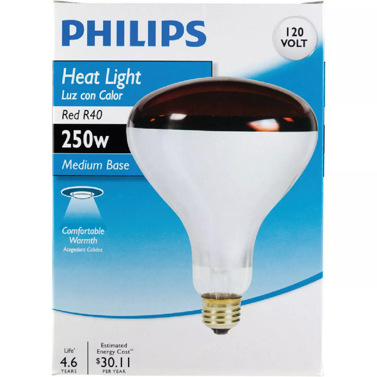 Philips 250W Red Medium R40 Incandescent Heat Light Bulb - photo 2