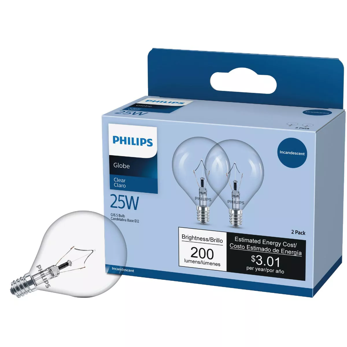 Philips DuraMax 25W Clear Candelabra G16.5 Incandescent Globe Light Bulb  (2-Pack) | Do it Best, image size:1200x1200