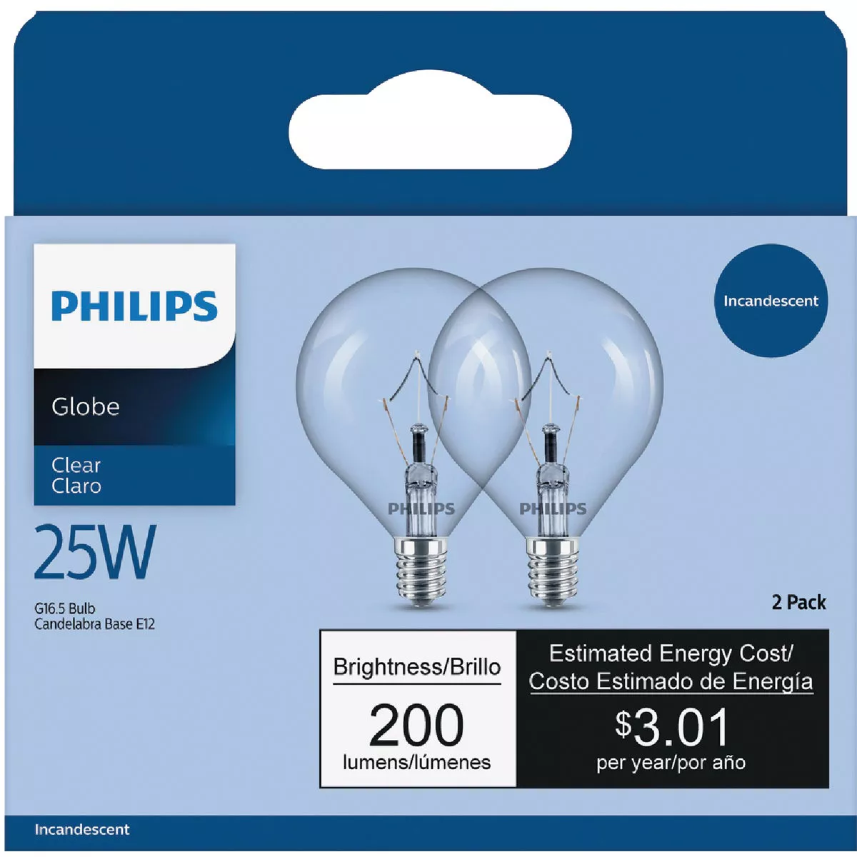 Philips DuraMax 25W Clear Candelabra G16.5 Incandescent Globe Light Bulb (2-Pack) - photo 2