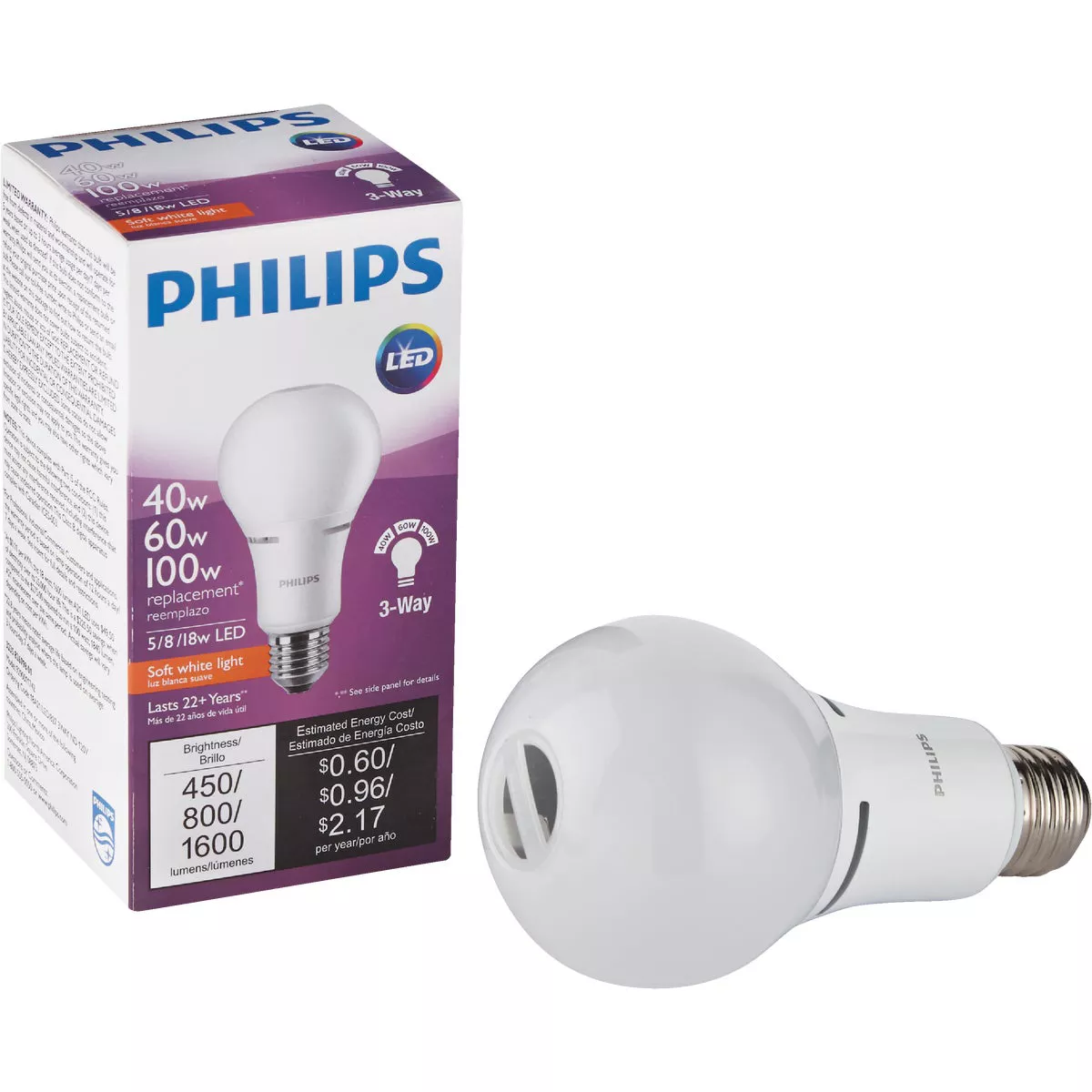 Philips 40W/60W/100W Equivalent Soft White A21 Medium 3-Way LED Light Bulb
