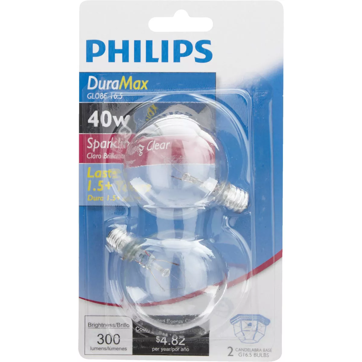 Philips DuraMax 40W Clear Candelabra G16.5 Incandescent Globe Light Bulb (2-Pack) - photo 2