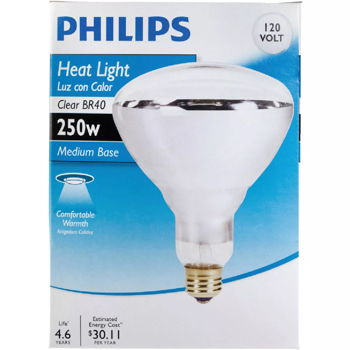 Philips 250W Clear Medium BR40 Incandescent Heat Light Bulb - photo 2