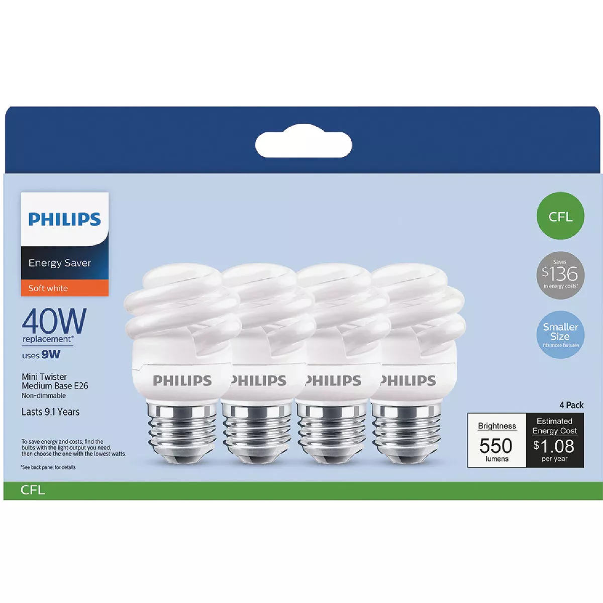 Philips Energy Saver 40W Equivalent Soft White Medium Base T2 Spiral CFL Light Bulb (4-Pack) - photo 2