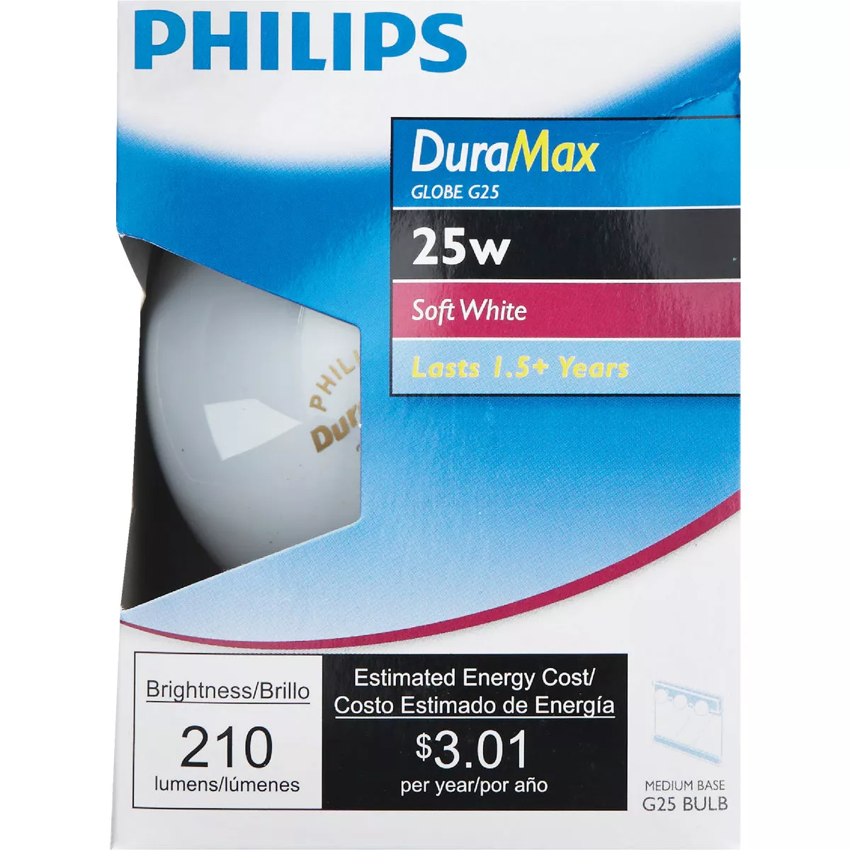 Philips DuraMax 25W Frosted Soft White Medium G25 Incandescent Globe Light Bulb - photo 2