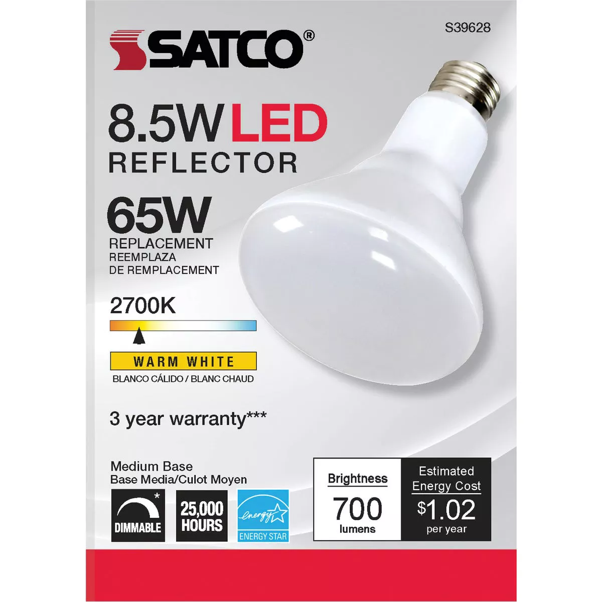Satco Ditto 65W Equivalent Warm White BR30 Medium Dimmable LED Floodlight Light Bulb - photo 2