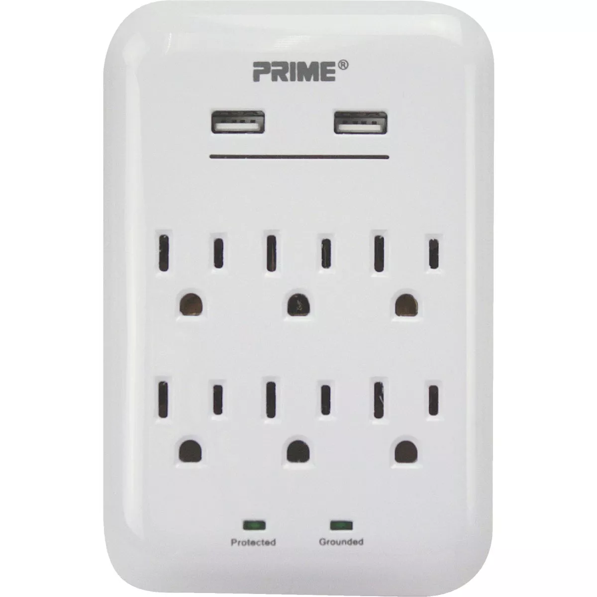 Prime Wire & Cable 6 Power & 2 USB White Wall Charger