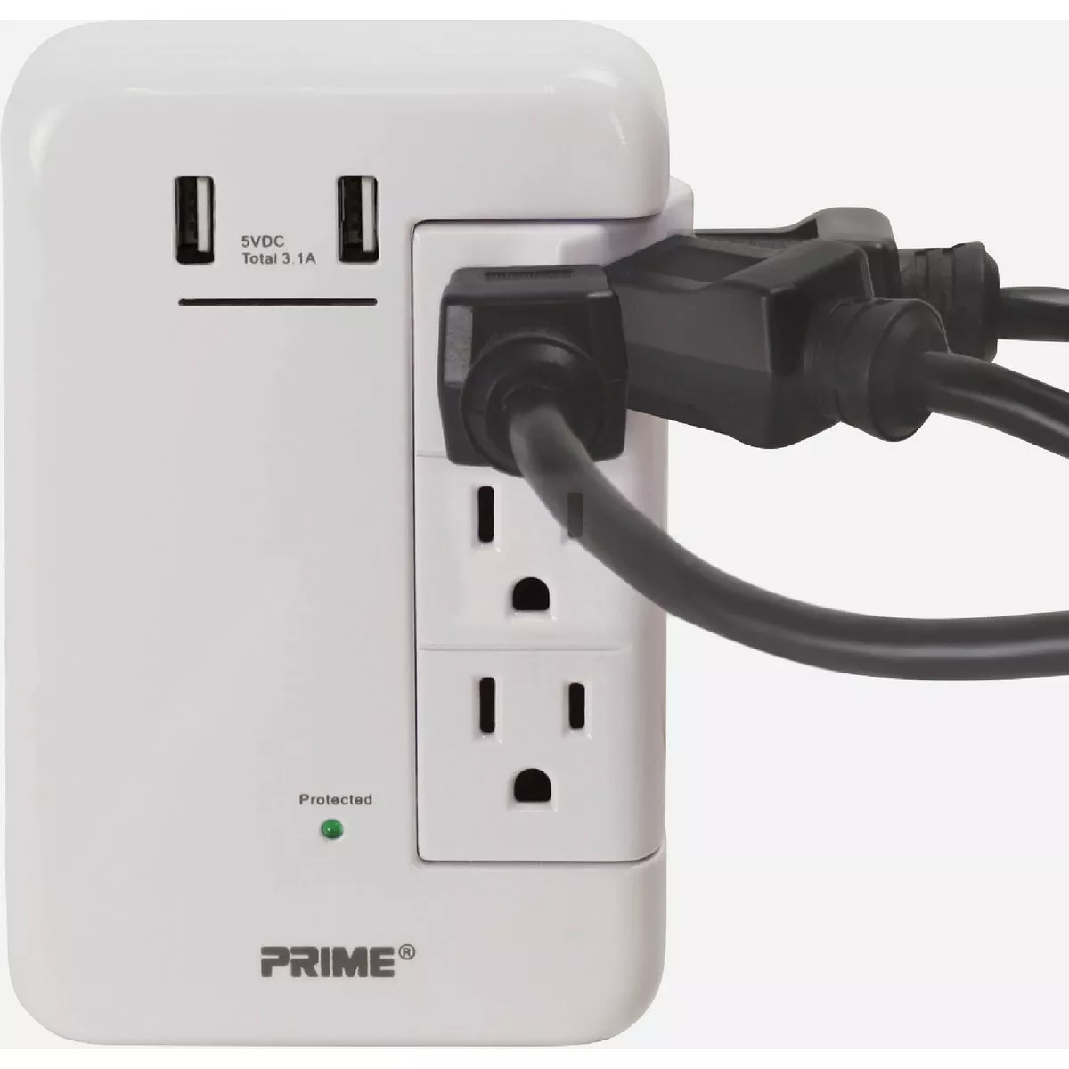 Prime Wire & Cable 6 Power & 2 USB White Rotating Surge Tap USB Charger - photo 2