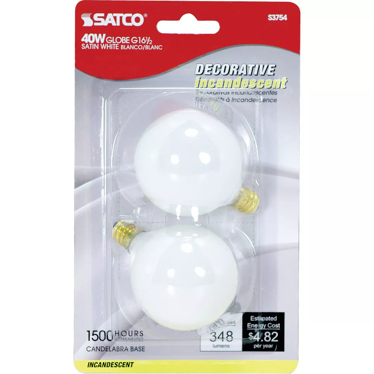 Satco 40W Frosted Candelabra Base G16.5 Incandescent Globe Light Bulb (2-Pack) - photo 2
