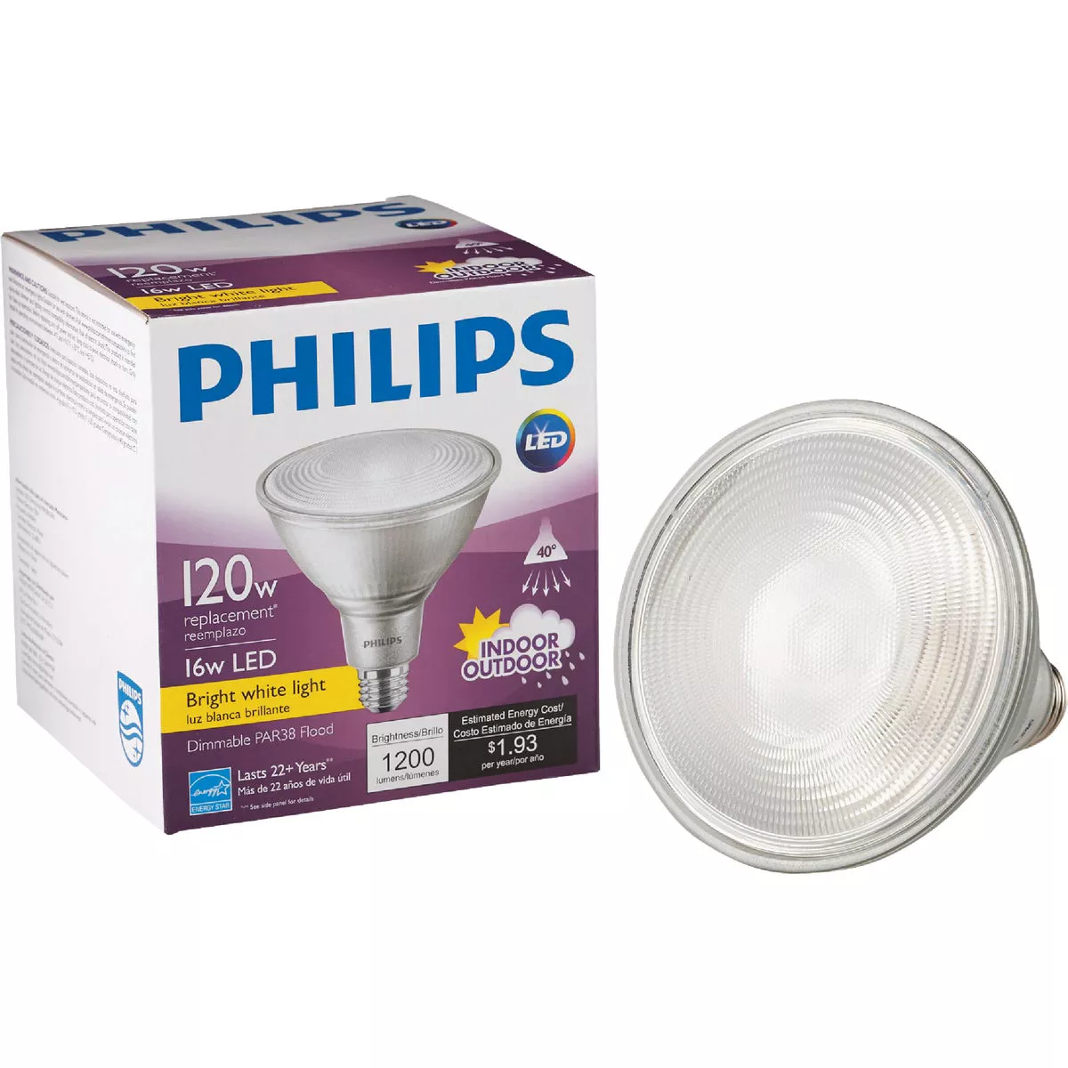 Philips 120W Equivalent Bright White PAR38 Medium Dimmable LED Floodlight Light Bulb
