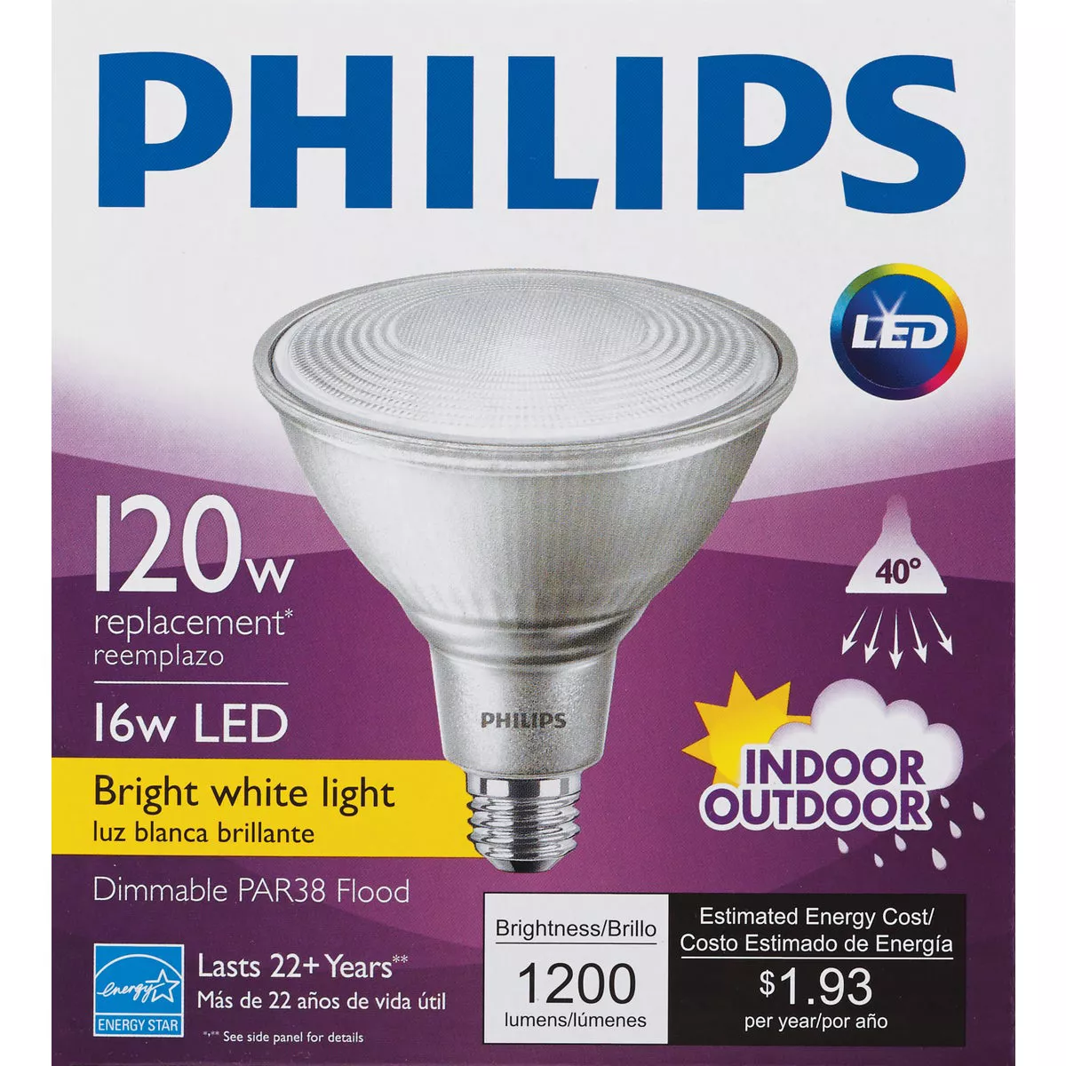 Philips 120W Equivalent Bright White PAR38 Medium Dimmable LED Floodlight Light Bulb - photo 2