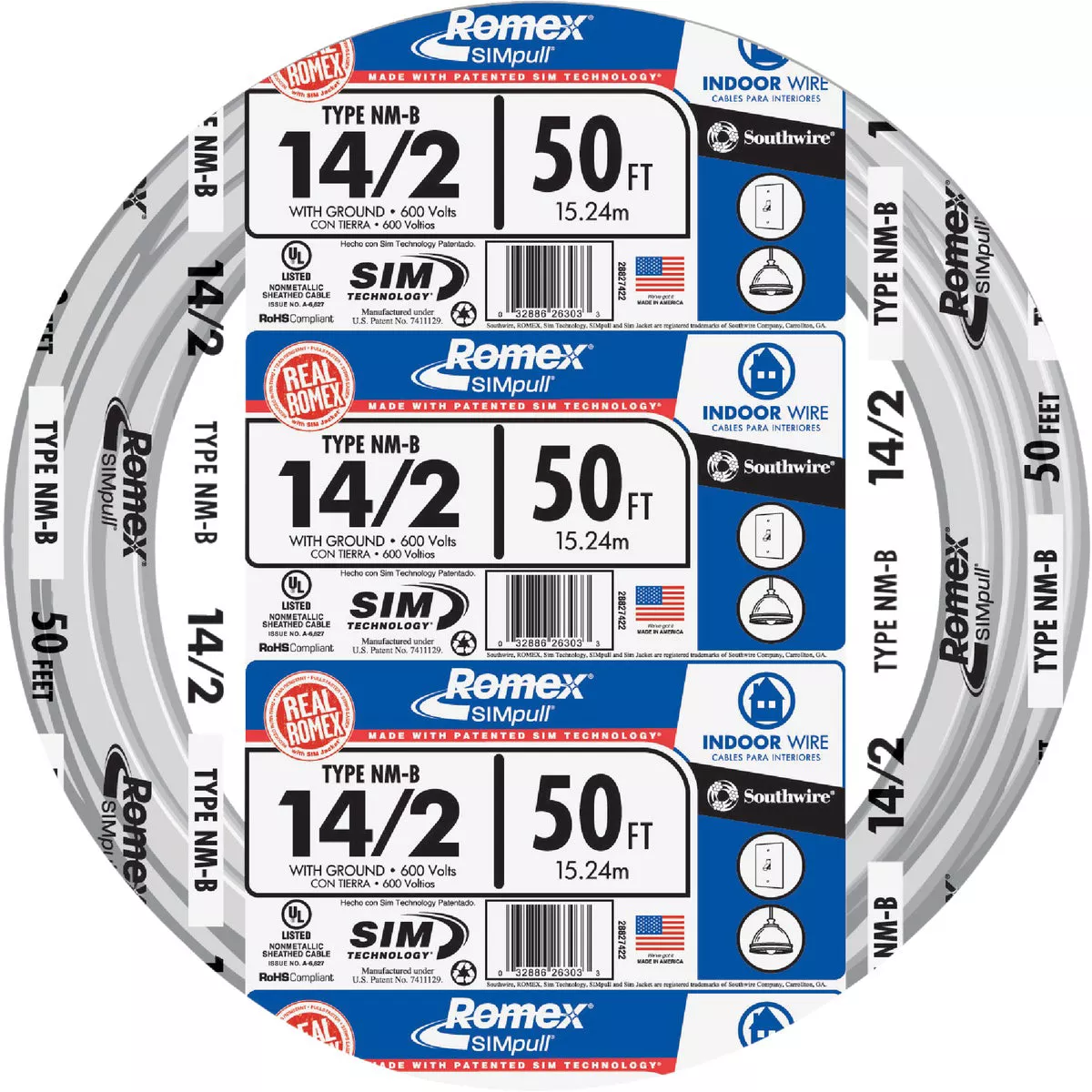 Romex 50 Ft. 14/2 Solid White NMW/G Electrical Wire