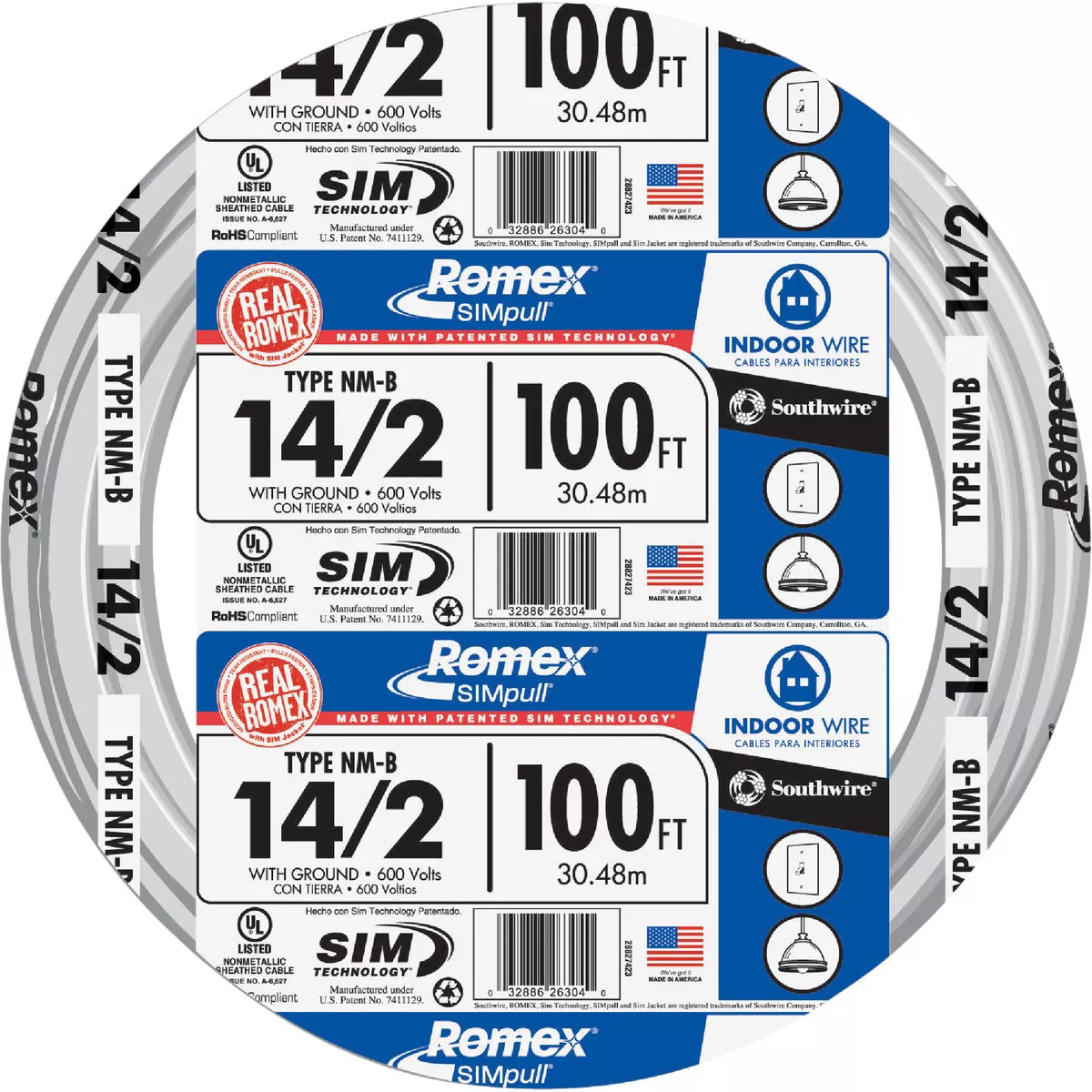 Romex 100 Ft. 14/2 Solid White NMW/G Electrical Wire