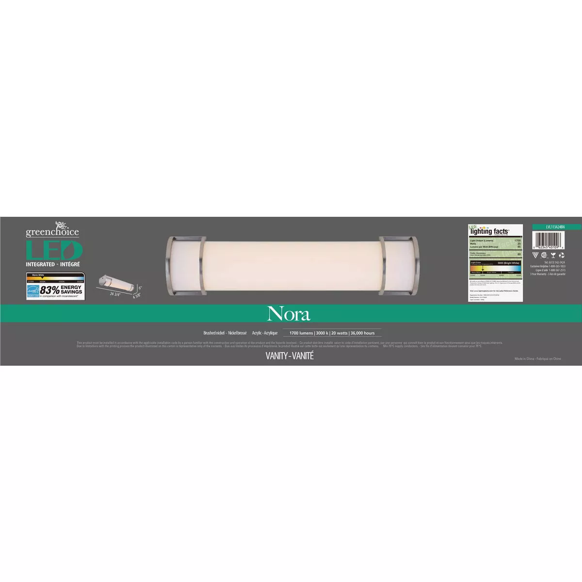 Canarm Nora 24 In. Brushed Nickel 1700 Lm. LED Bath Light Bar - photo 2