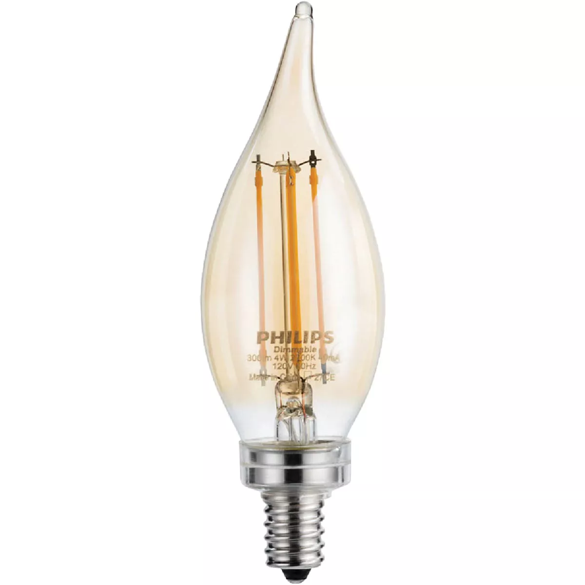 Philips Vintage Edison 40W Equivalent Soft White Amber Coated Bent Tip B11 Candelabra LED Decorative Light Bulb