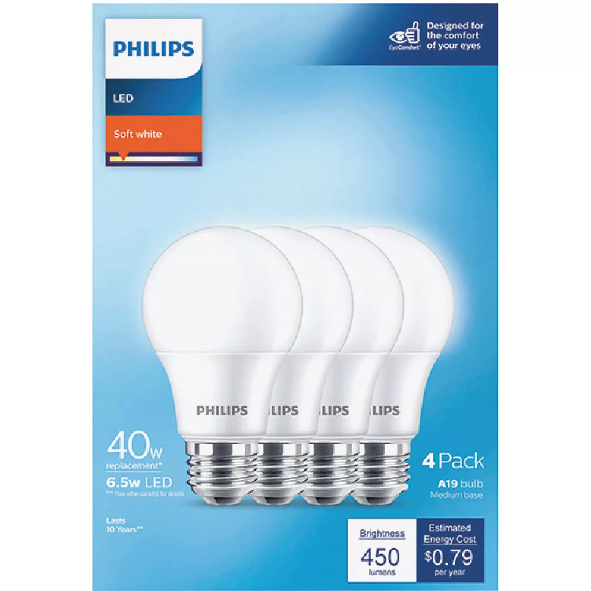 Philips 40W Equivalent Soft White A19 Medium LED Light Bulb (4-Pack) - photo 2