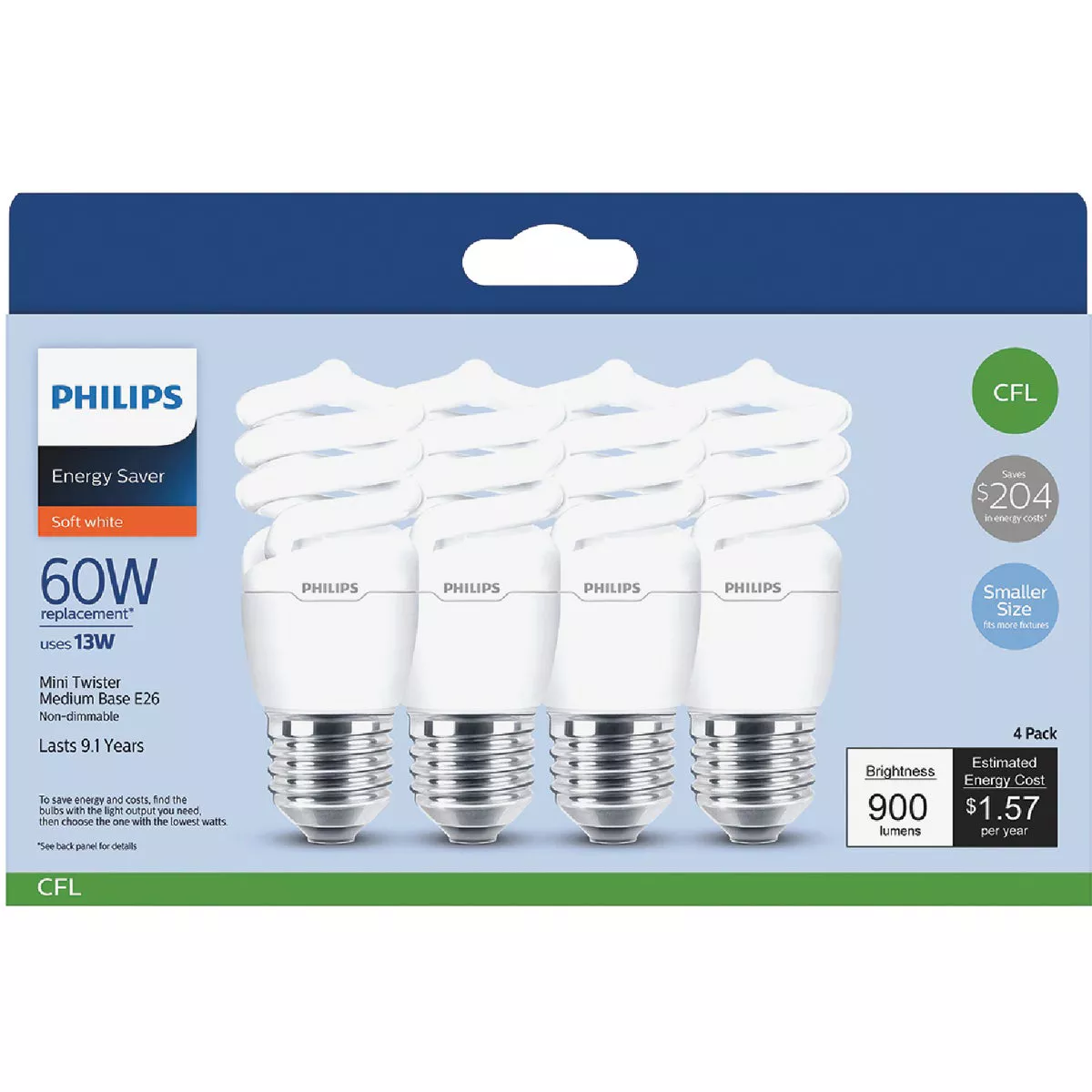 Philips Energy Saver 60W Equivalent Soft White Medium Base T2 Spiral CFL Light Bulb (4-Pack) - photo 2