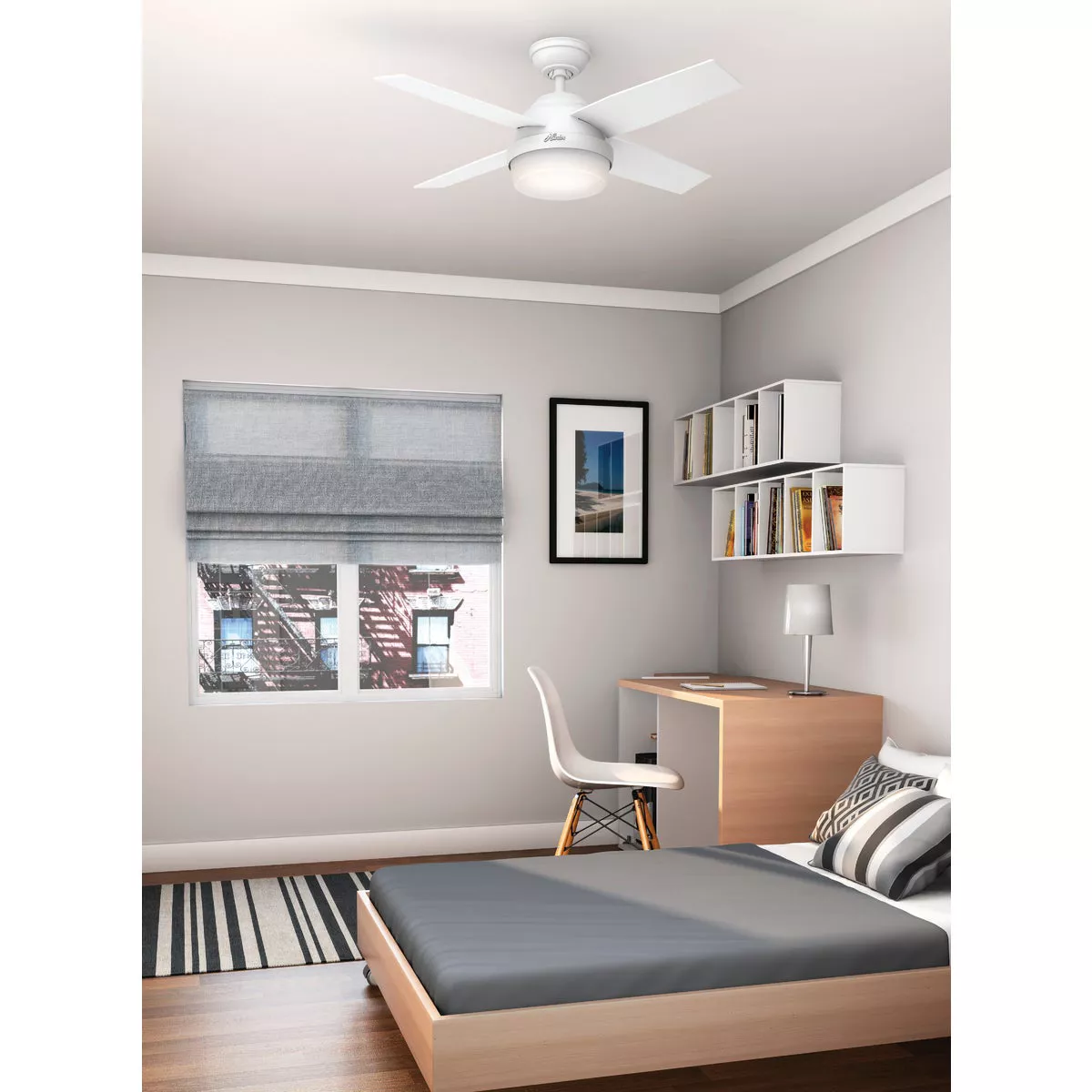 Hunter Dempsey 44 In. Fresh White Ceiling Fan with Light Kit and Handheld Remote Control - photo 2