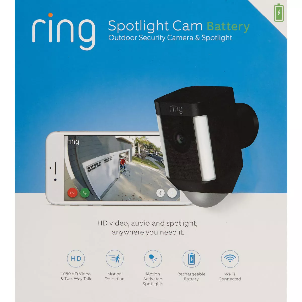 Ring Wireless Indoor/Outdoor Black Security Camera with Spotlight - photo 2