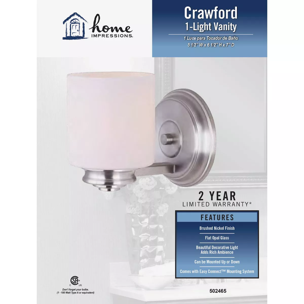 Home Impressions Crawford 1-Bulb Brushed Nickel Bronze Bath Light Bar - photo 2