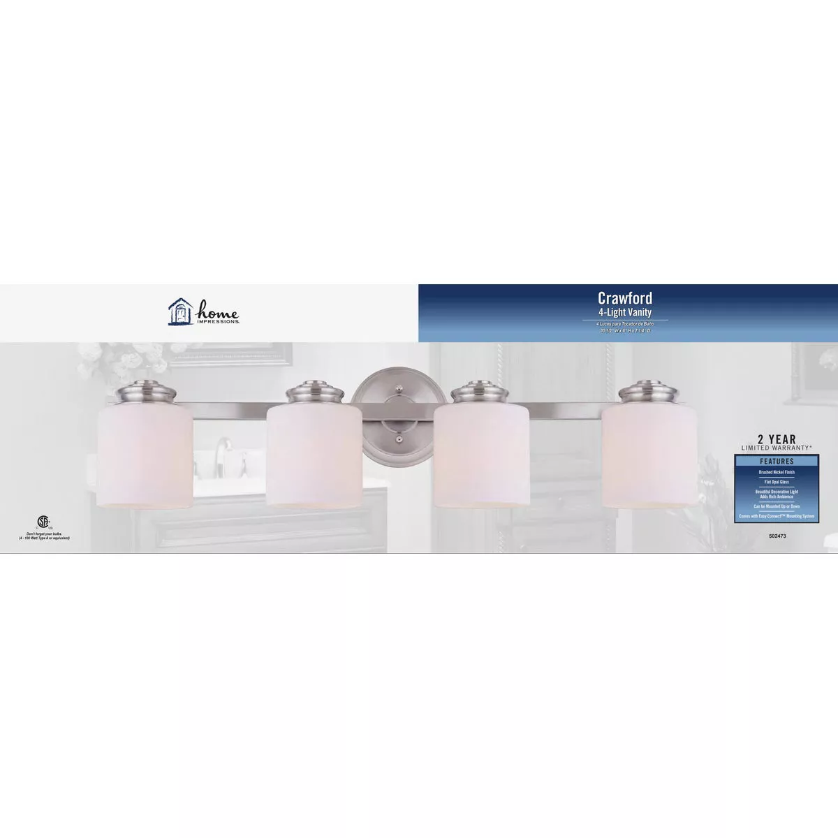 Home Impressions Crawford 4-Bulb Brushed Nickel Bronze Bath Light Bar - photo 2
