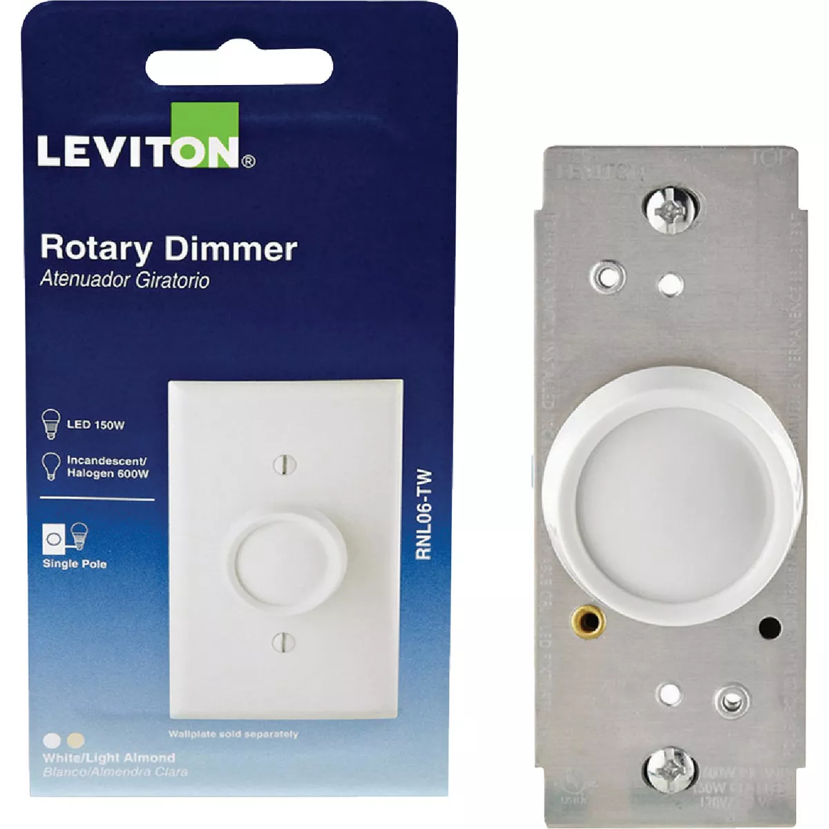 Leviton White/Light Almond Universal Turn On-Off Rotary Dimmer Switch ...