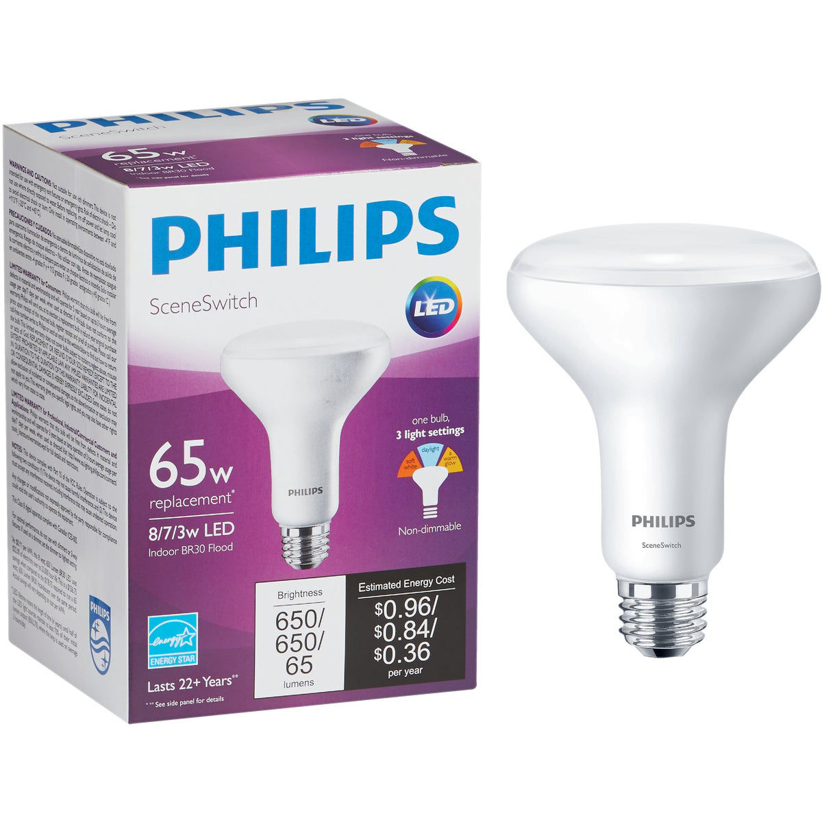 Philips SceneSwitch 65W Equivalent Daylight/Soft White/Warm Glow BR30  Medium LED Floodlight Light Bulb