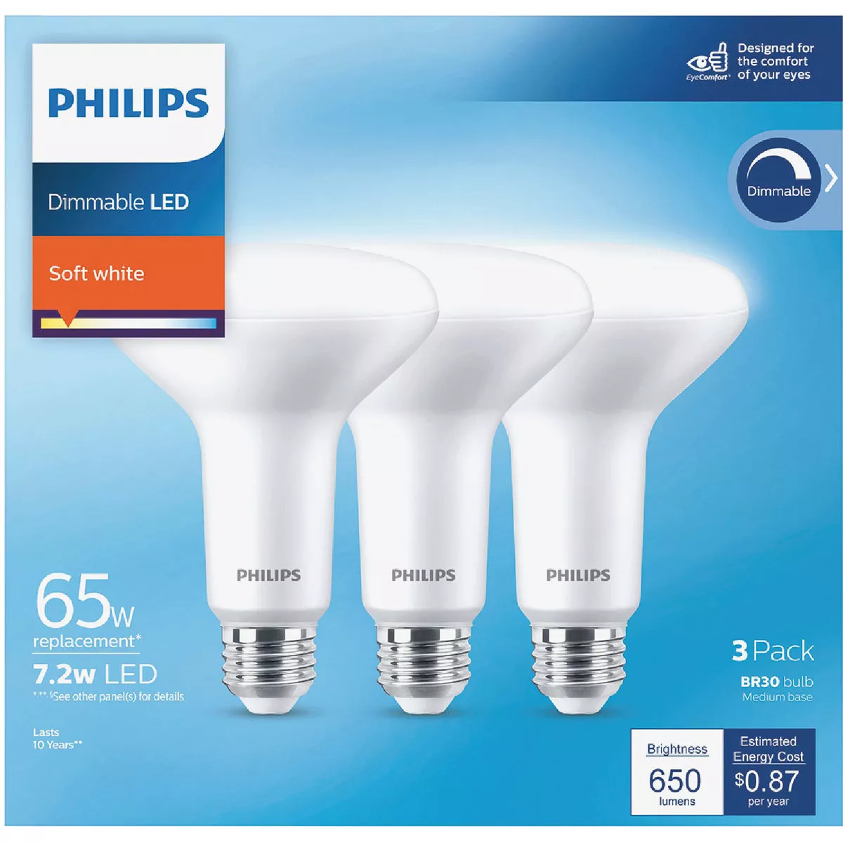 Philips 65W Equivalent Soft White BR30 Medium Dimmable LED Floodlight Light Bulb (3-Pack) - photo 2