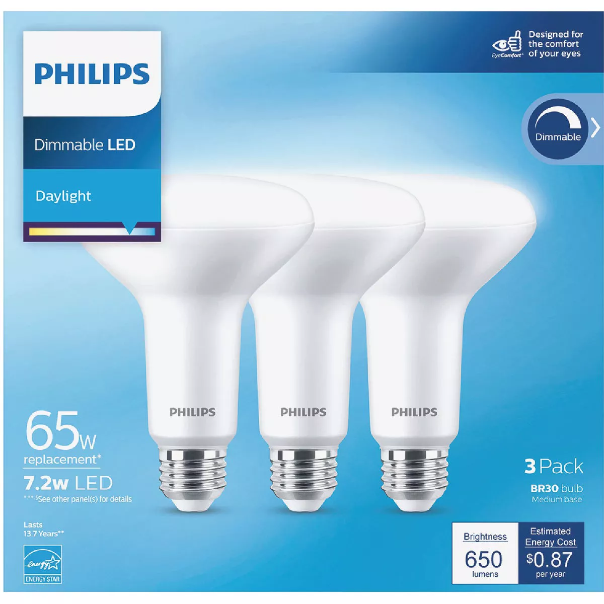 Philips 65W Equivalent Daylight BR30 Medium Dimmable LED Floodlight Light Bulb (3-Pack) - photo 2